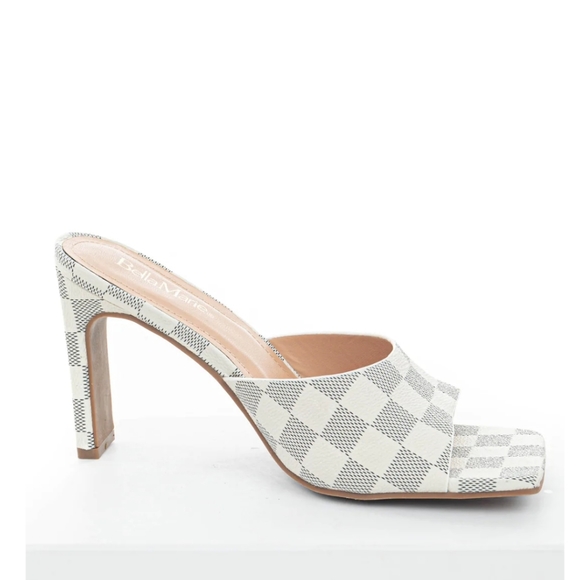 Coconut Faux Leather Checkered Open Toe Mules - Picture 2 of 6